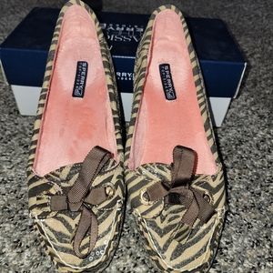 Sperry Top Sider tan/dark brown zebra